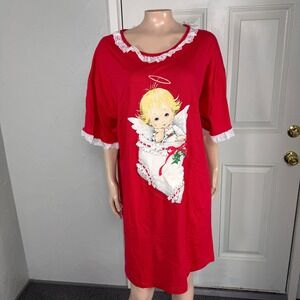 Vintage NOS Milaca Nightgown One Size Christmas Angel NWT Lace 90s Morehead Y24